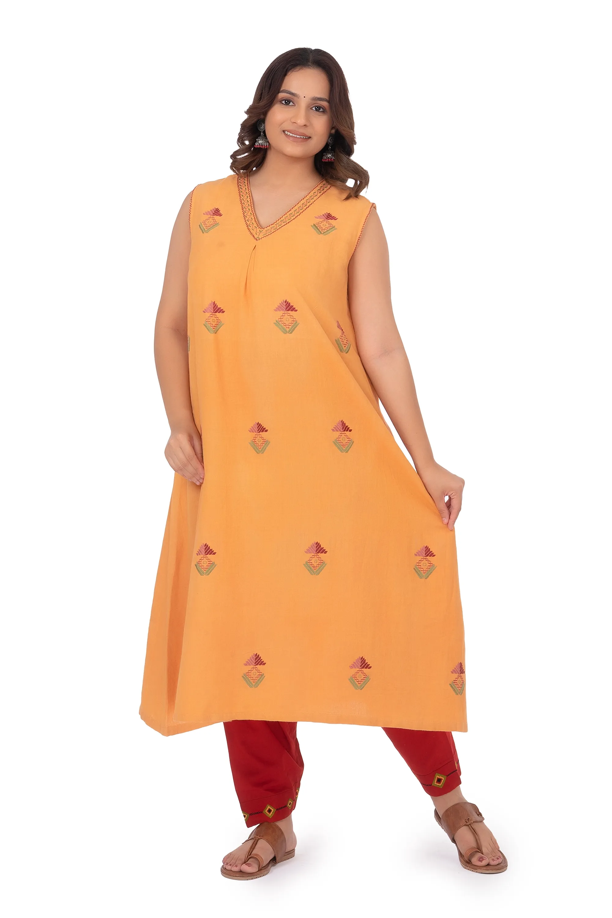 Hand Embroidery Kurta Cream Sandy Brown