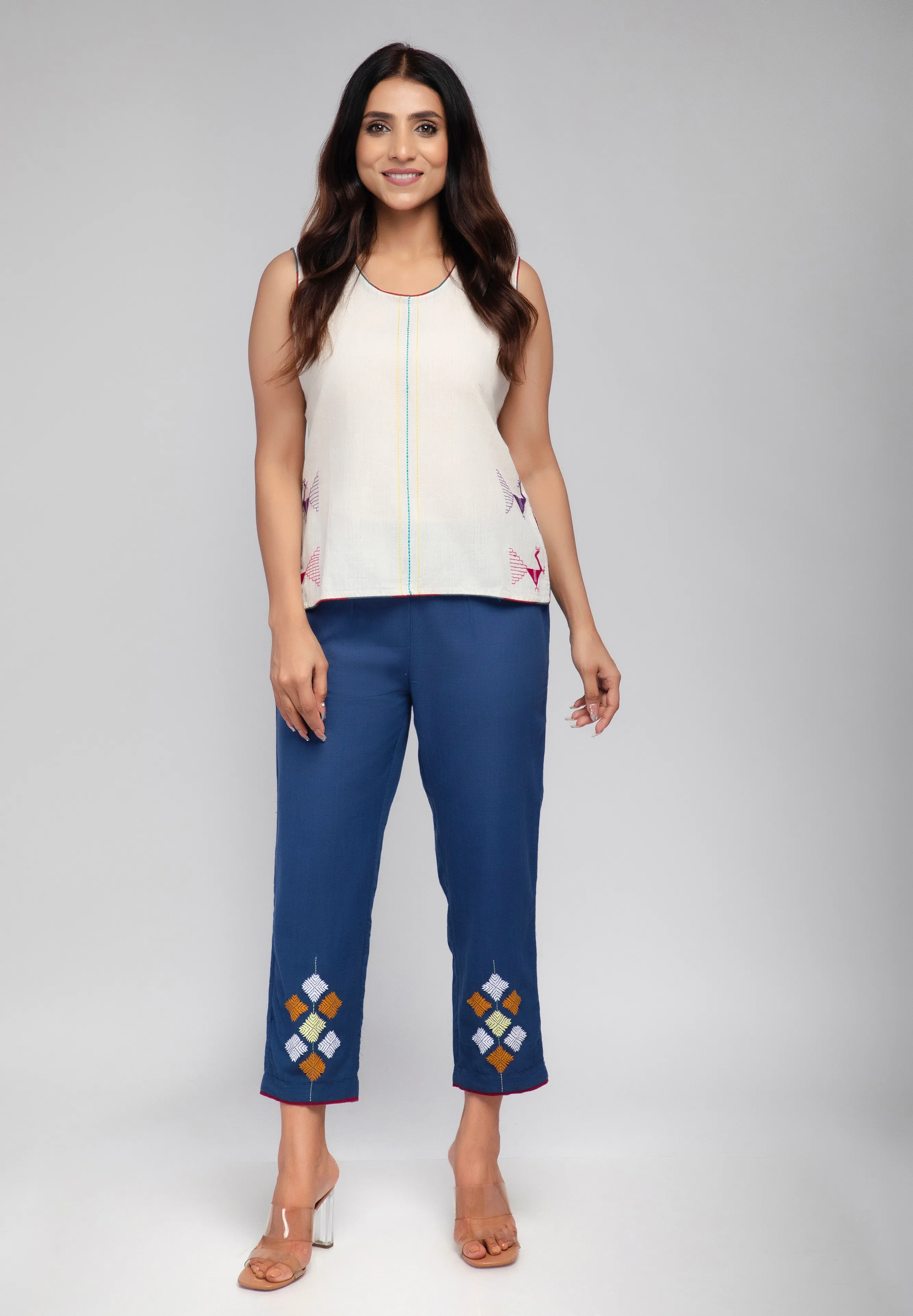 Hand Embroidery Pants blue