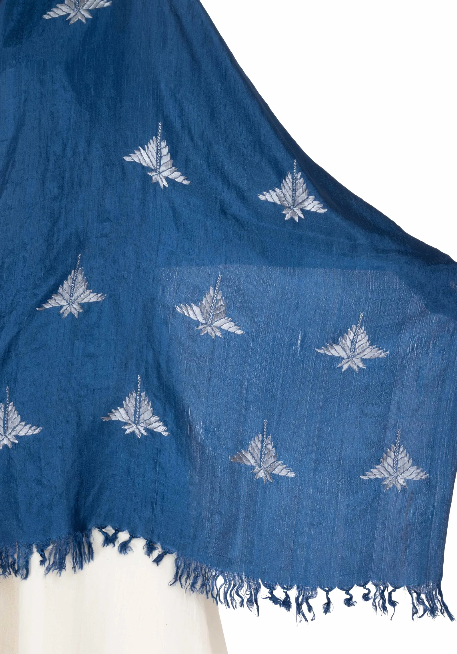 Hand Embroidered stoles Metallic Blue