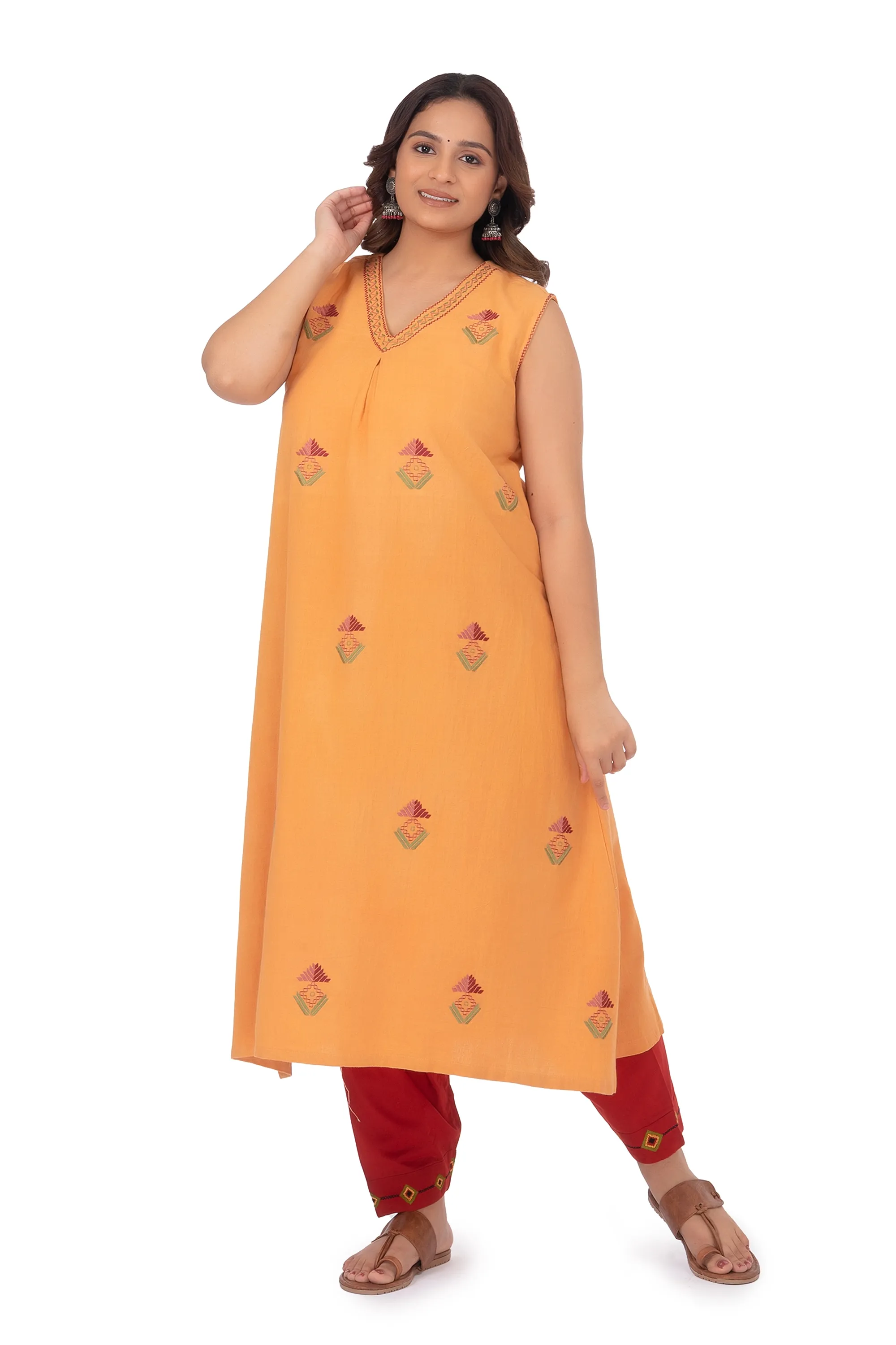 Hand Embroidery Kurta Cream Sandy Brown