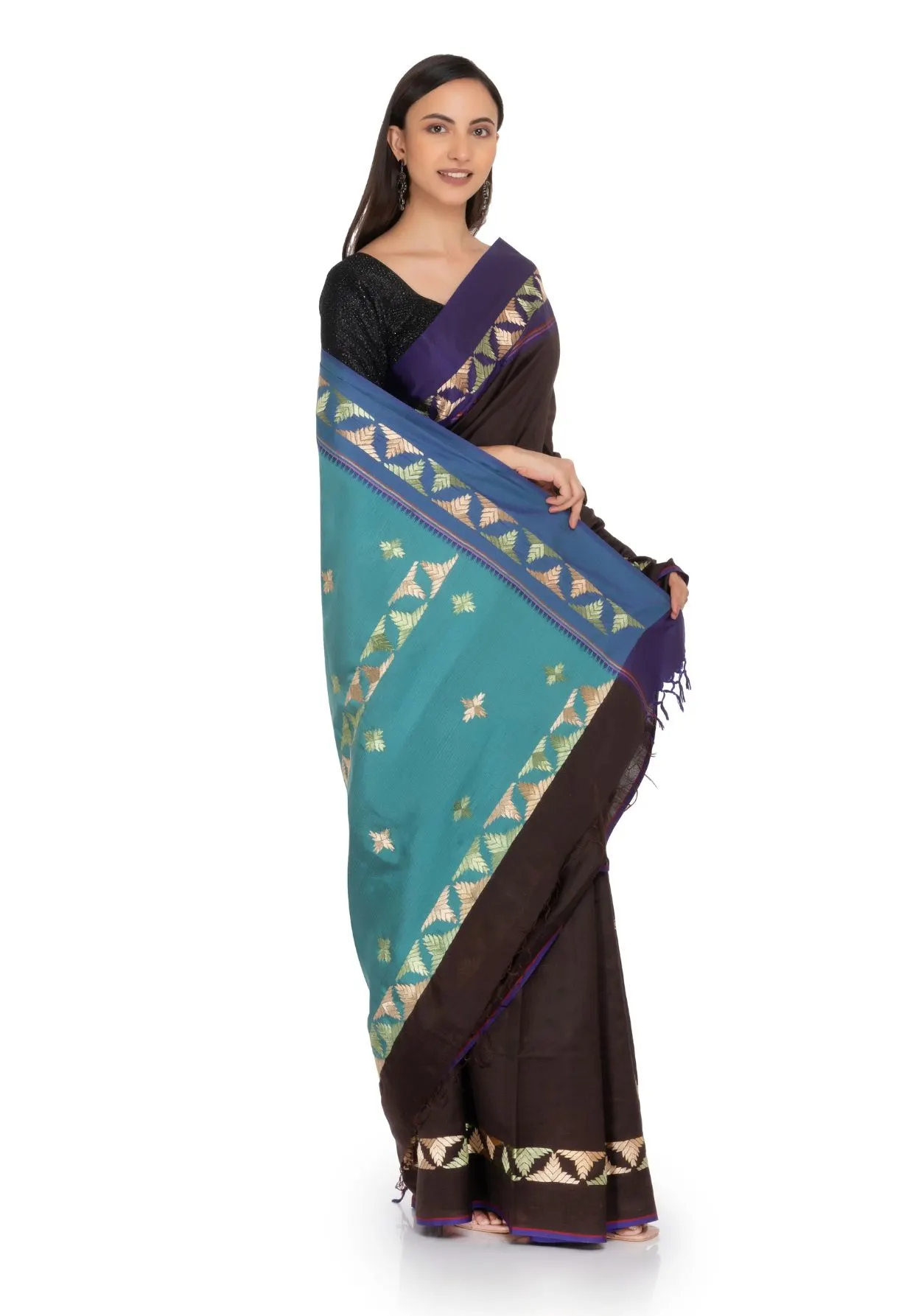 Black Saree with Gold Motif Work