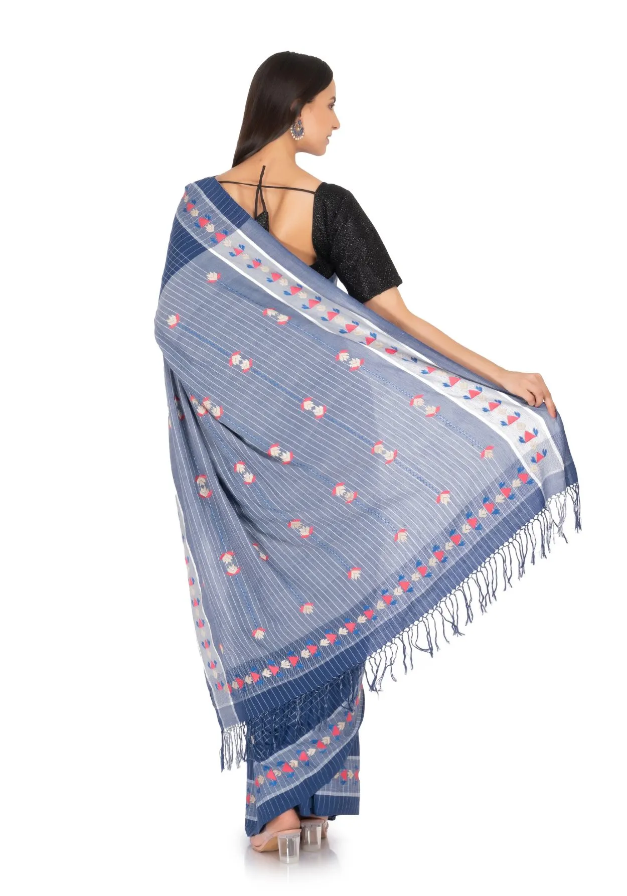 Handloom Cotton  Saree Metallic Blue