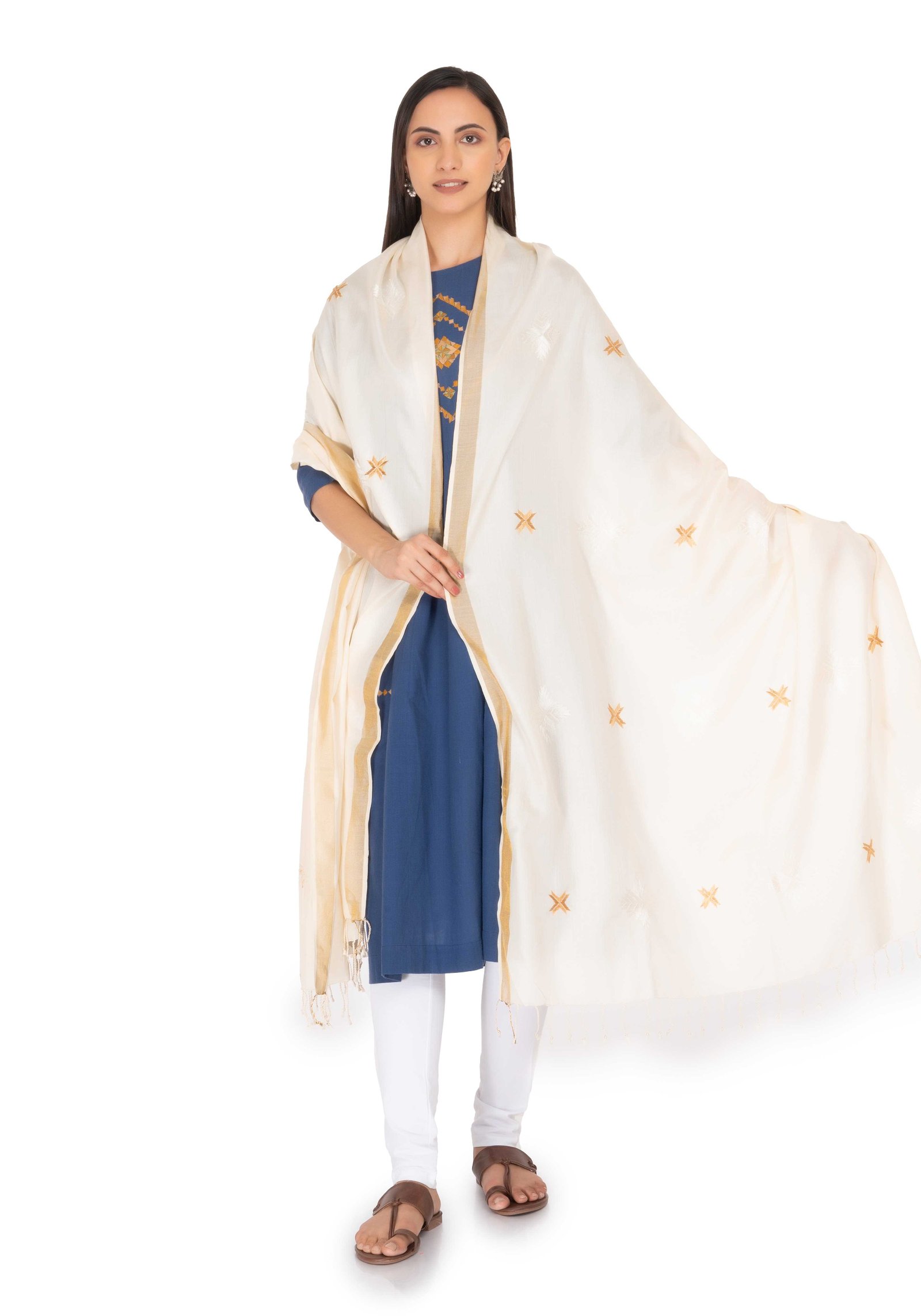 Hand Embroidered Dupatta White