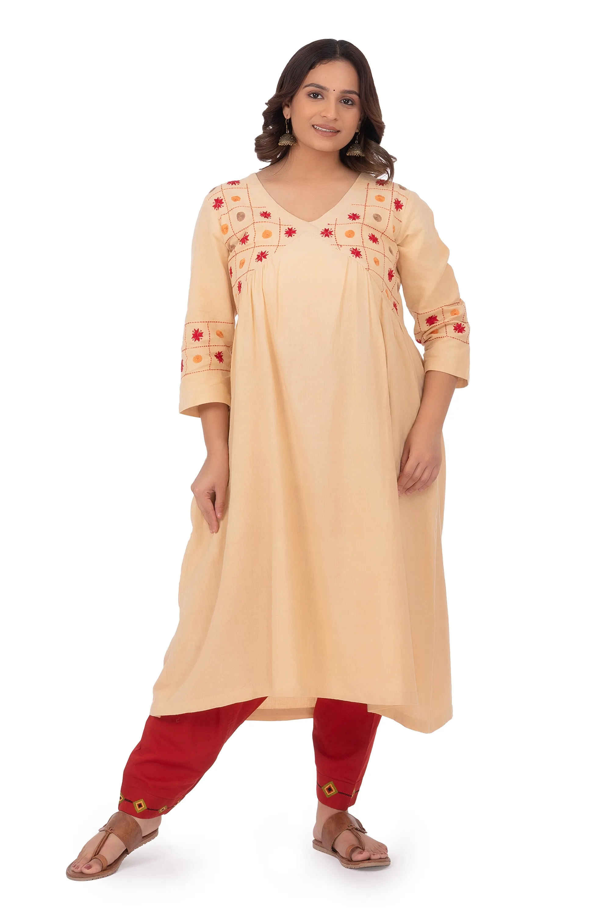 Hand Embroidery Kurta Dutch White