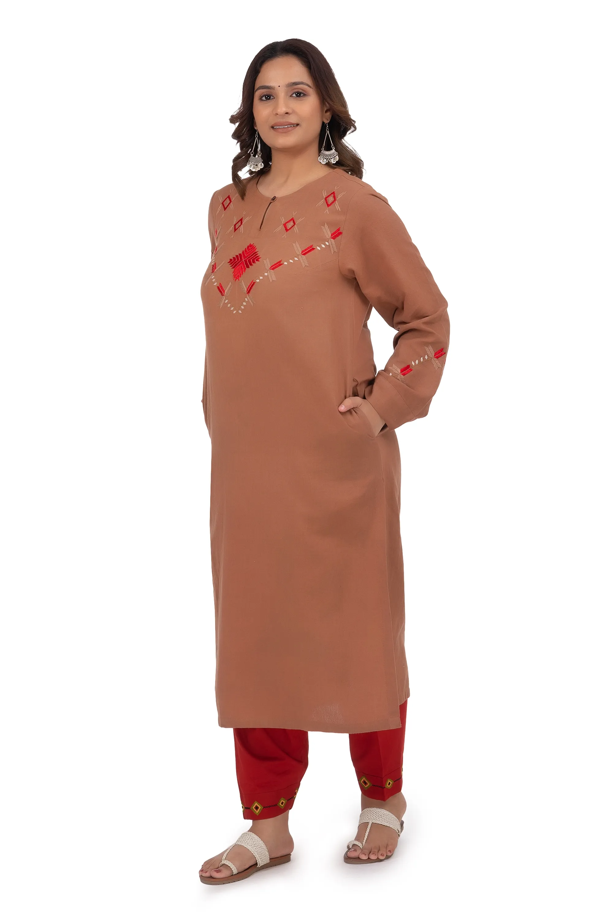 Hand Embroidery Kurta Cotton Coconut