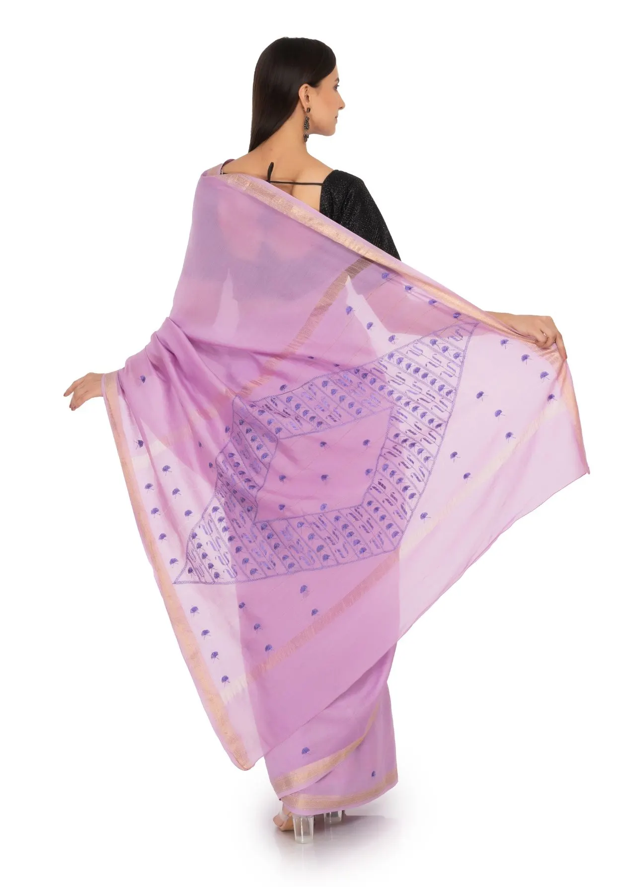 Maheshwari Purple Saree with light medium orchid