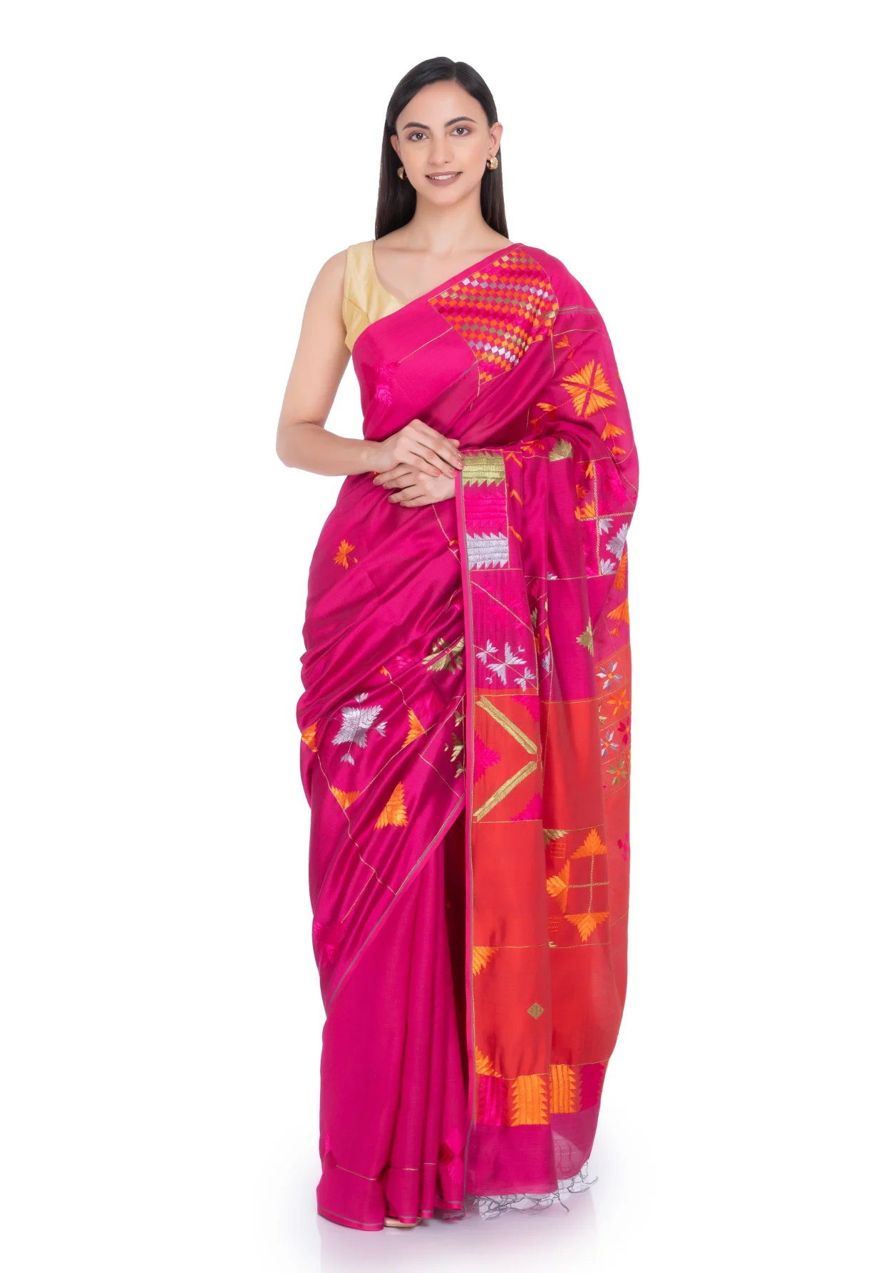 Pink Hand Embroidered Saree