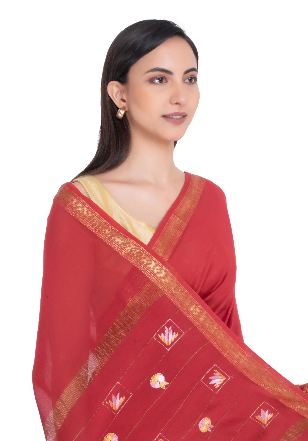 Hand Embroidered Saree Deep Carmine
