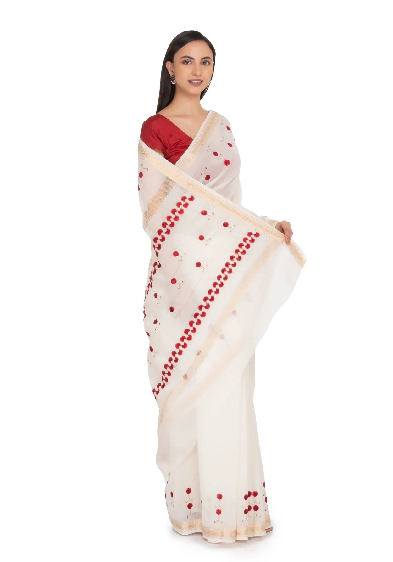 White Hand Embroidered Saree
