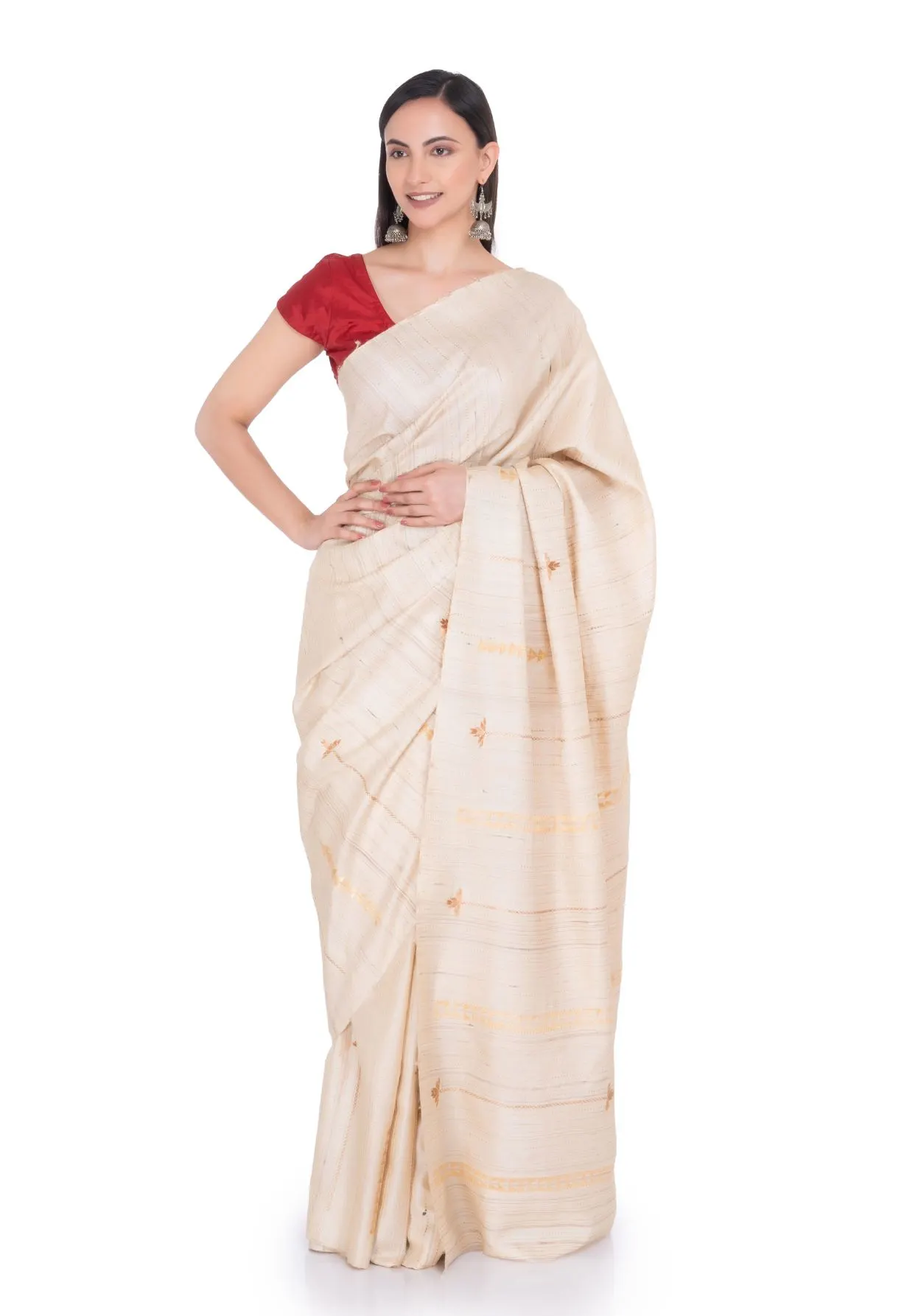 Beige Hand Embroidered Saree