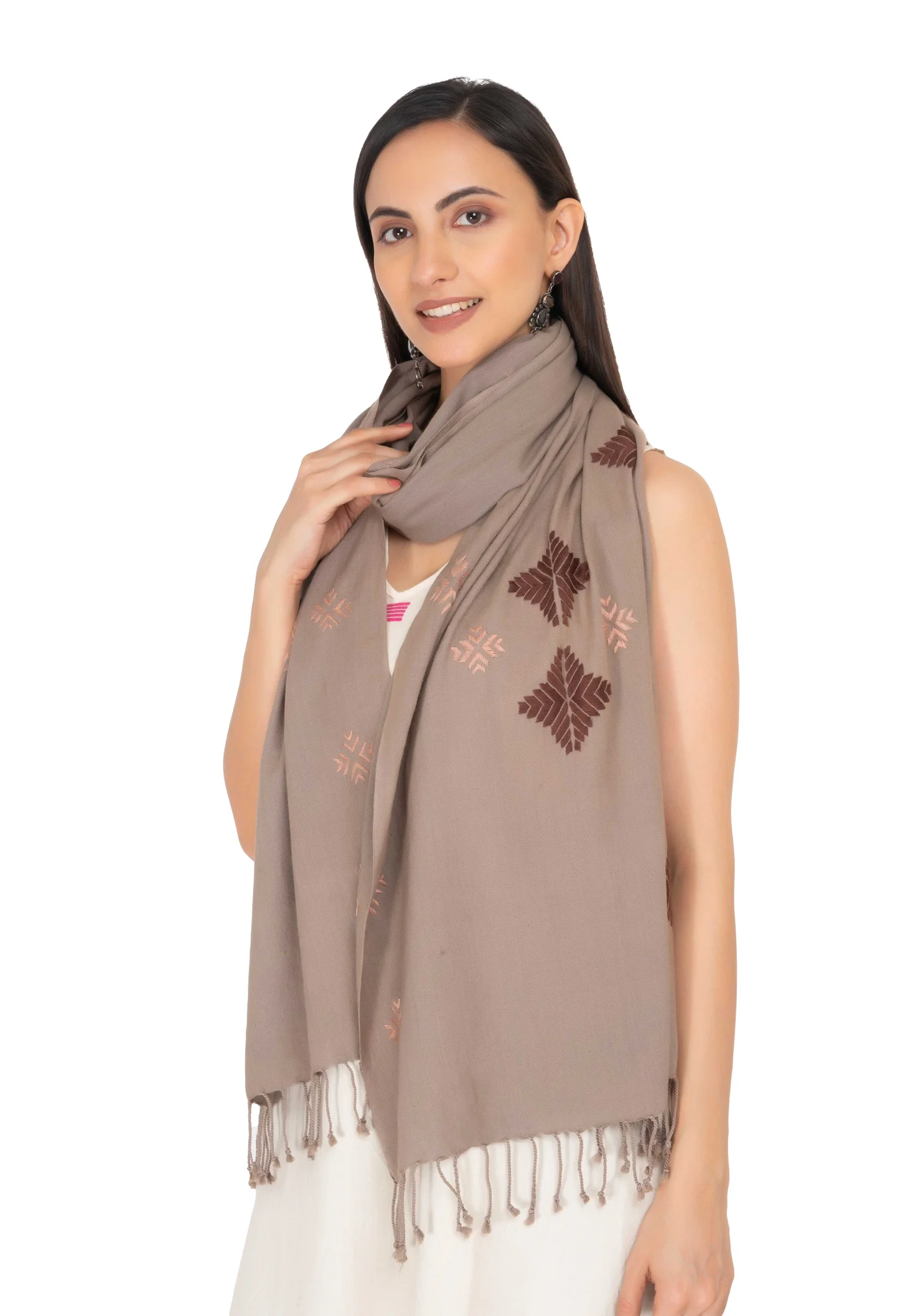 Hand Embroidered Stole brown