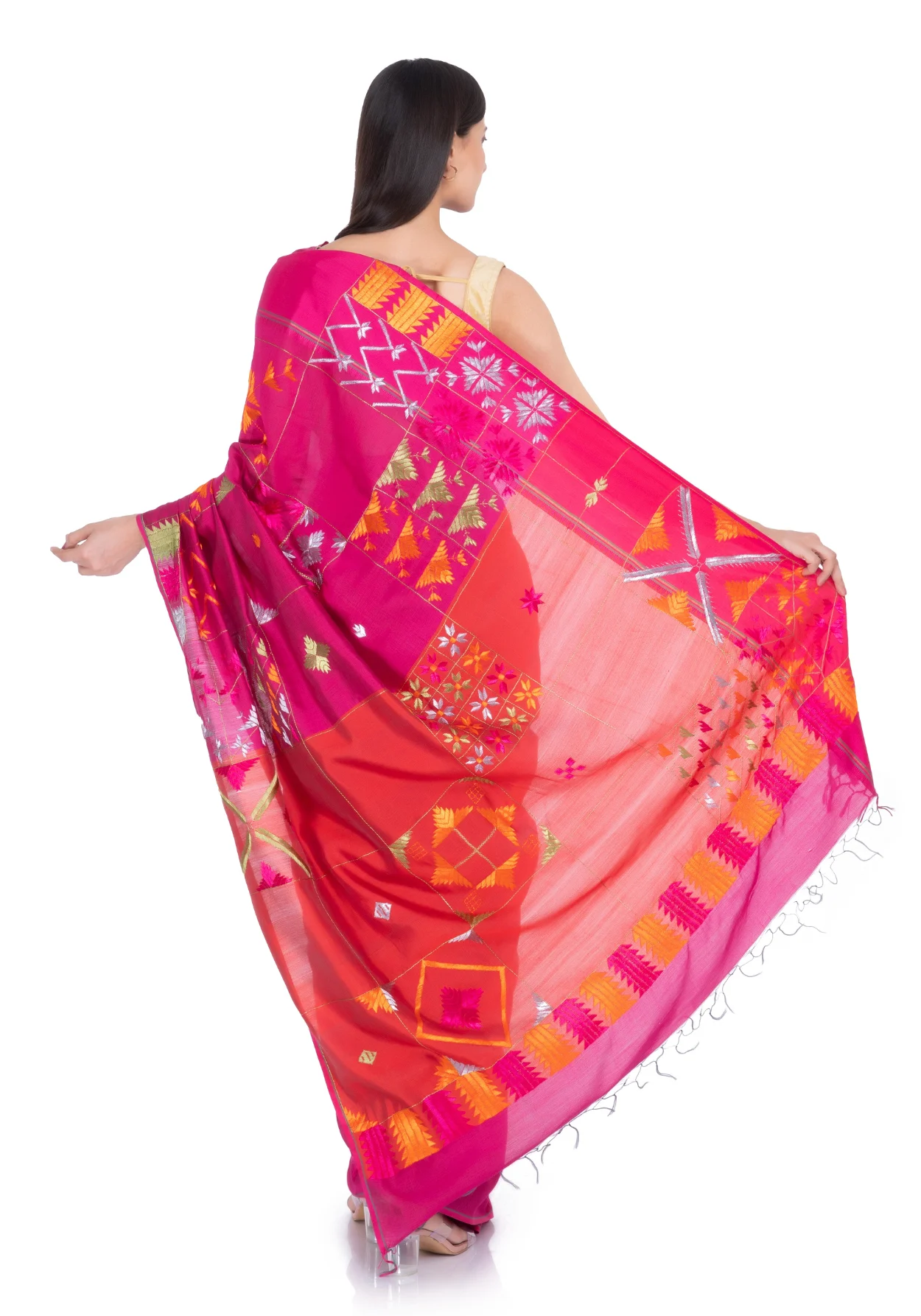 Pink Hand Embroidered Saree