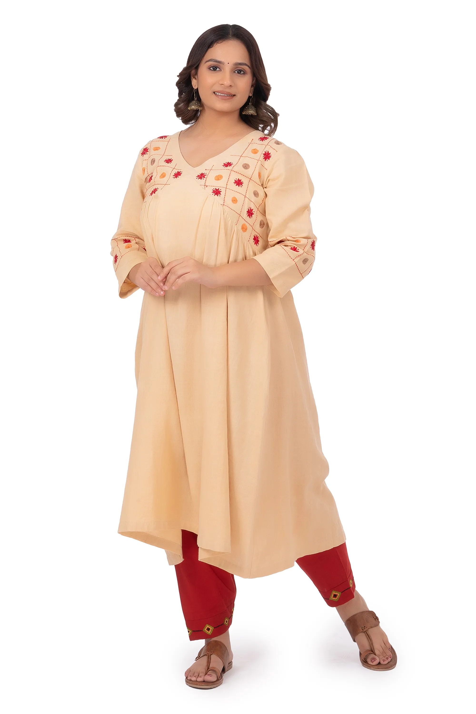 Hand Embroidery Kurta Dutch White