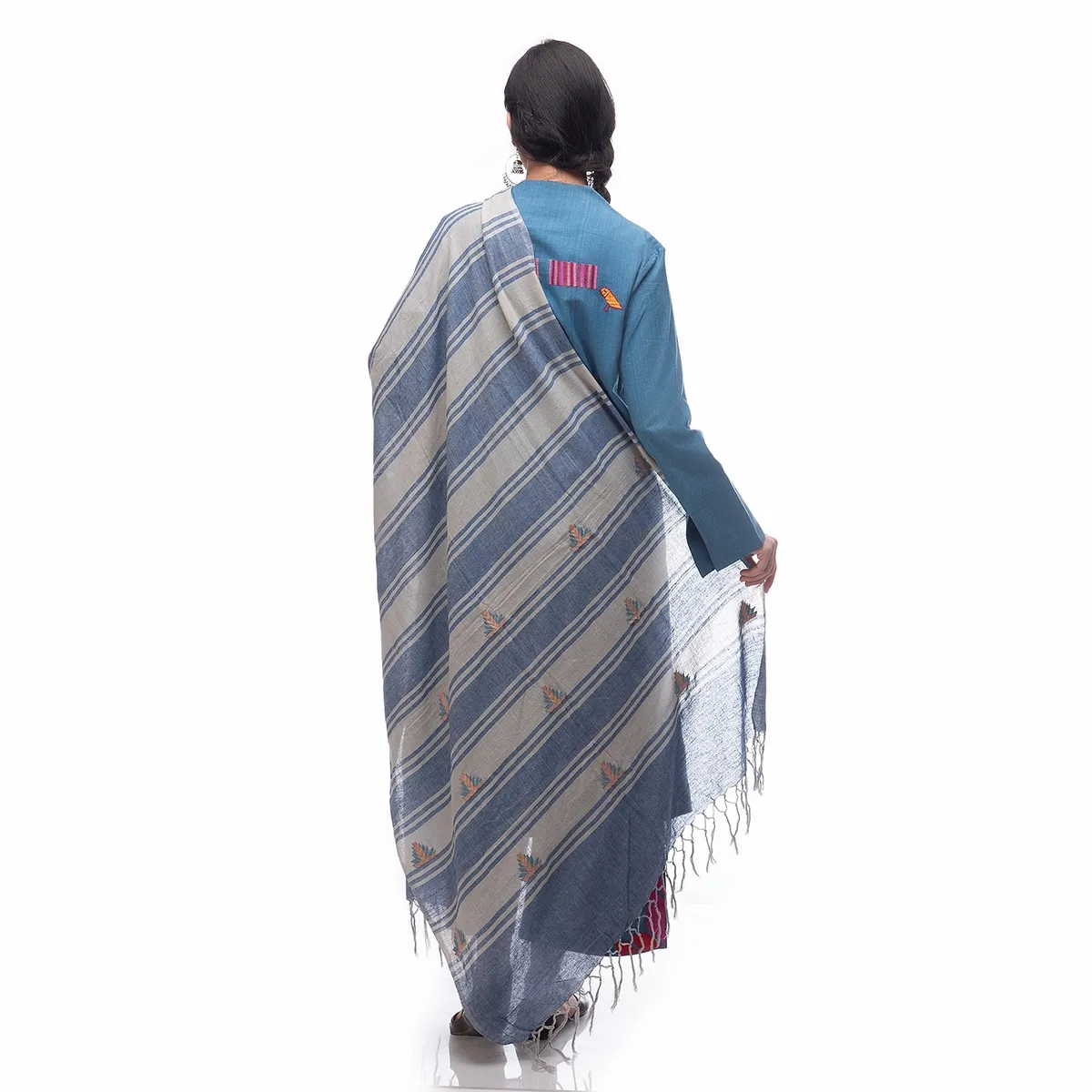 Hand Embroidery Dupatta Blue Auro Metal Saurus