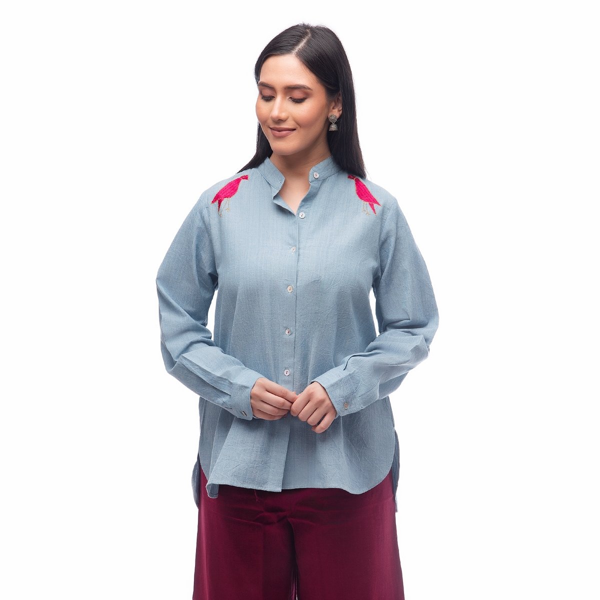 Hand Embroidered Bird Shirt