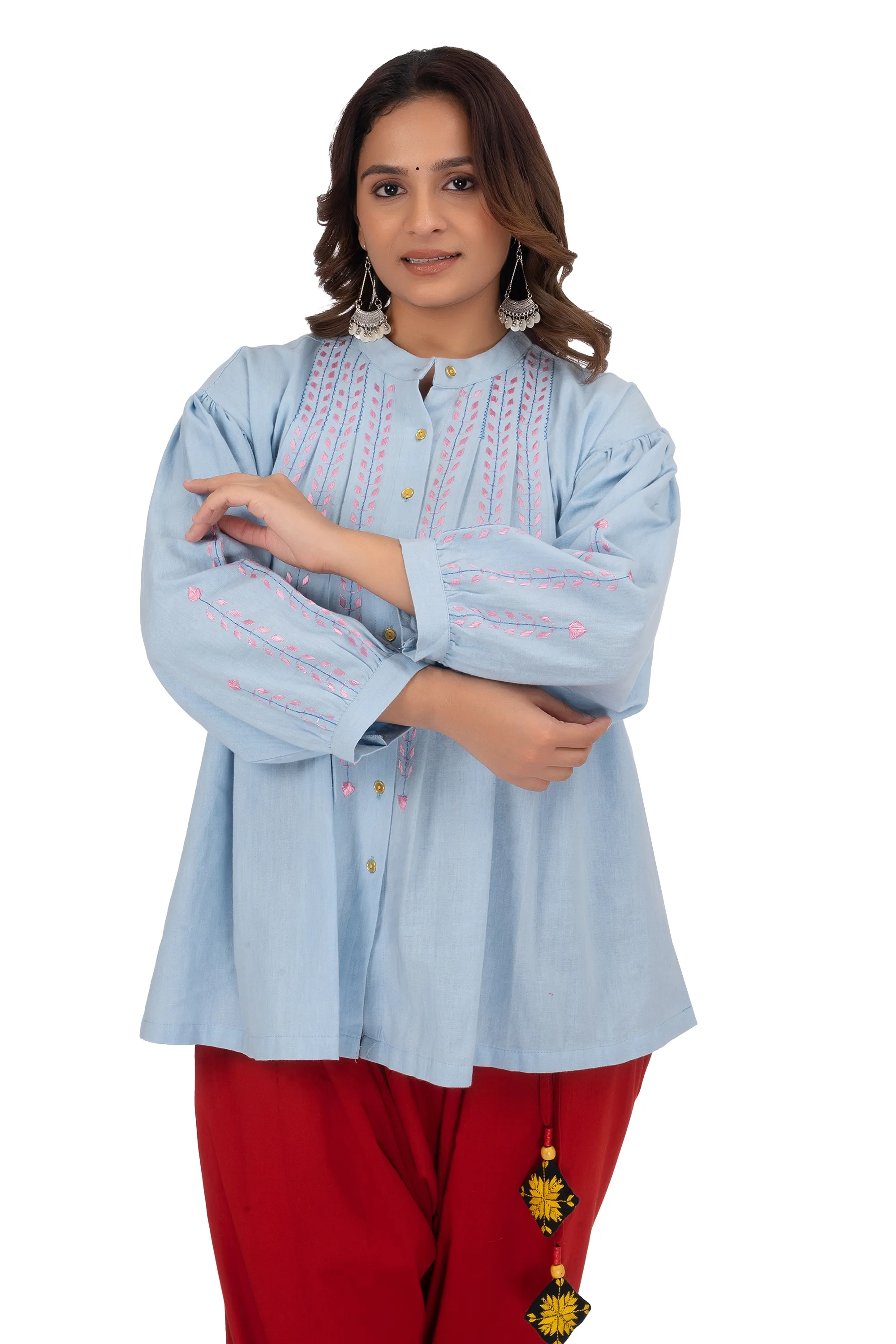 Hand Embroidery Kurta pastel blue