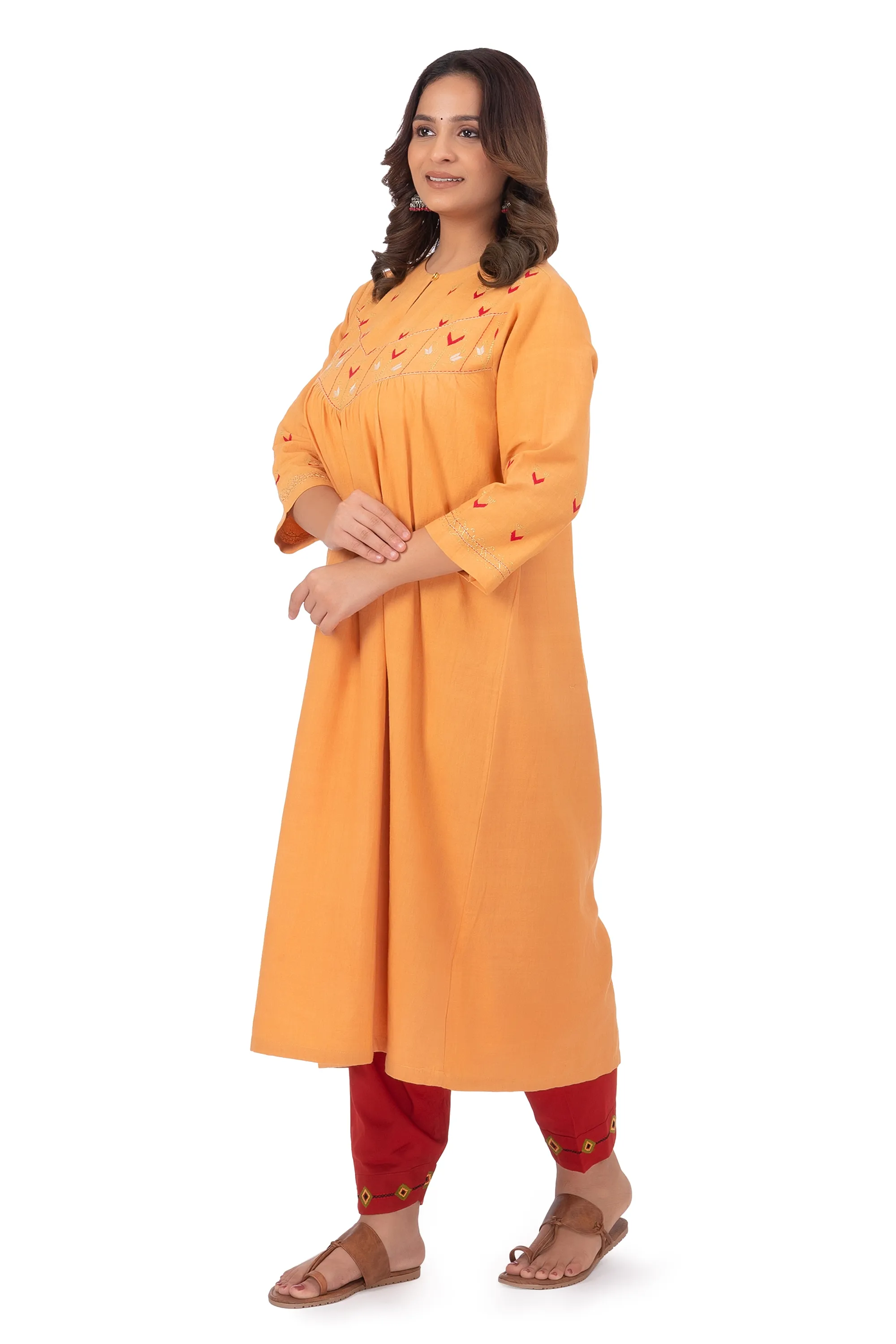 Hand Embroidery Kurta Jasper Orange