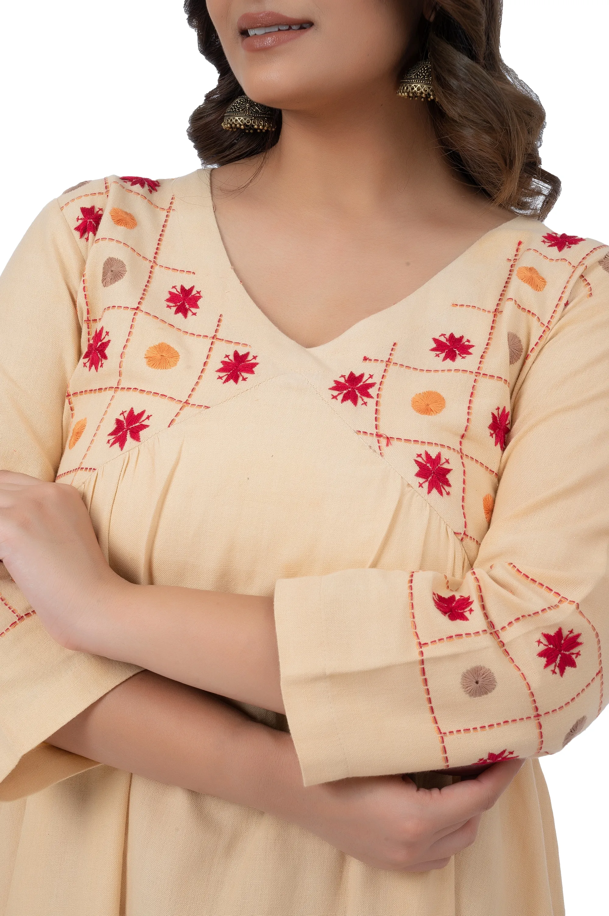 Hand Embroidery Kurta Dutch White