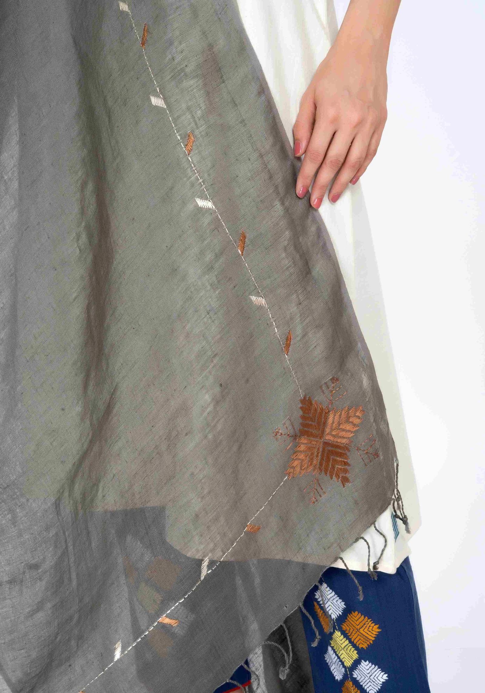 Hand Embroidered Dupatta Gray