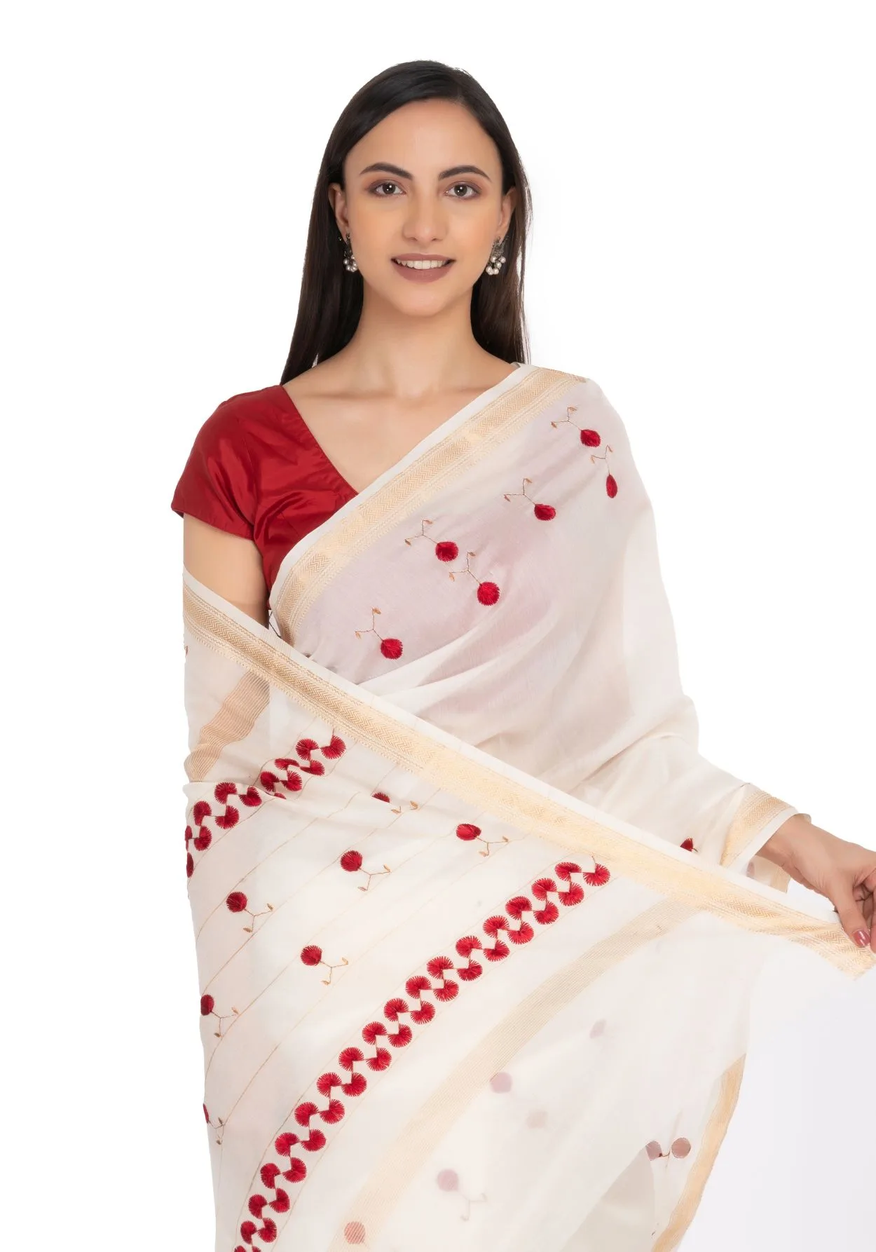 White Hand Embroidered Saree