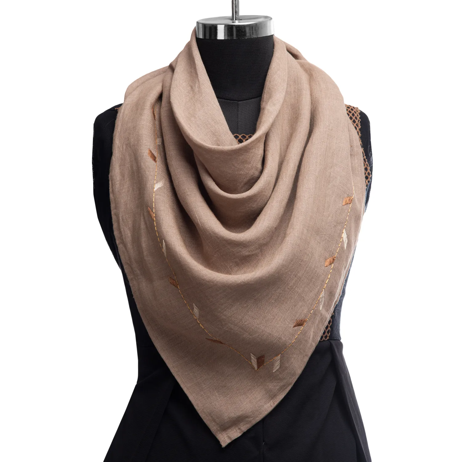 Hand Embroidery Scarves Light Brown