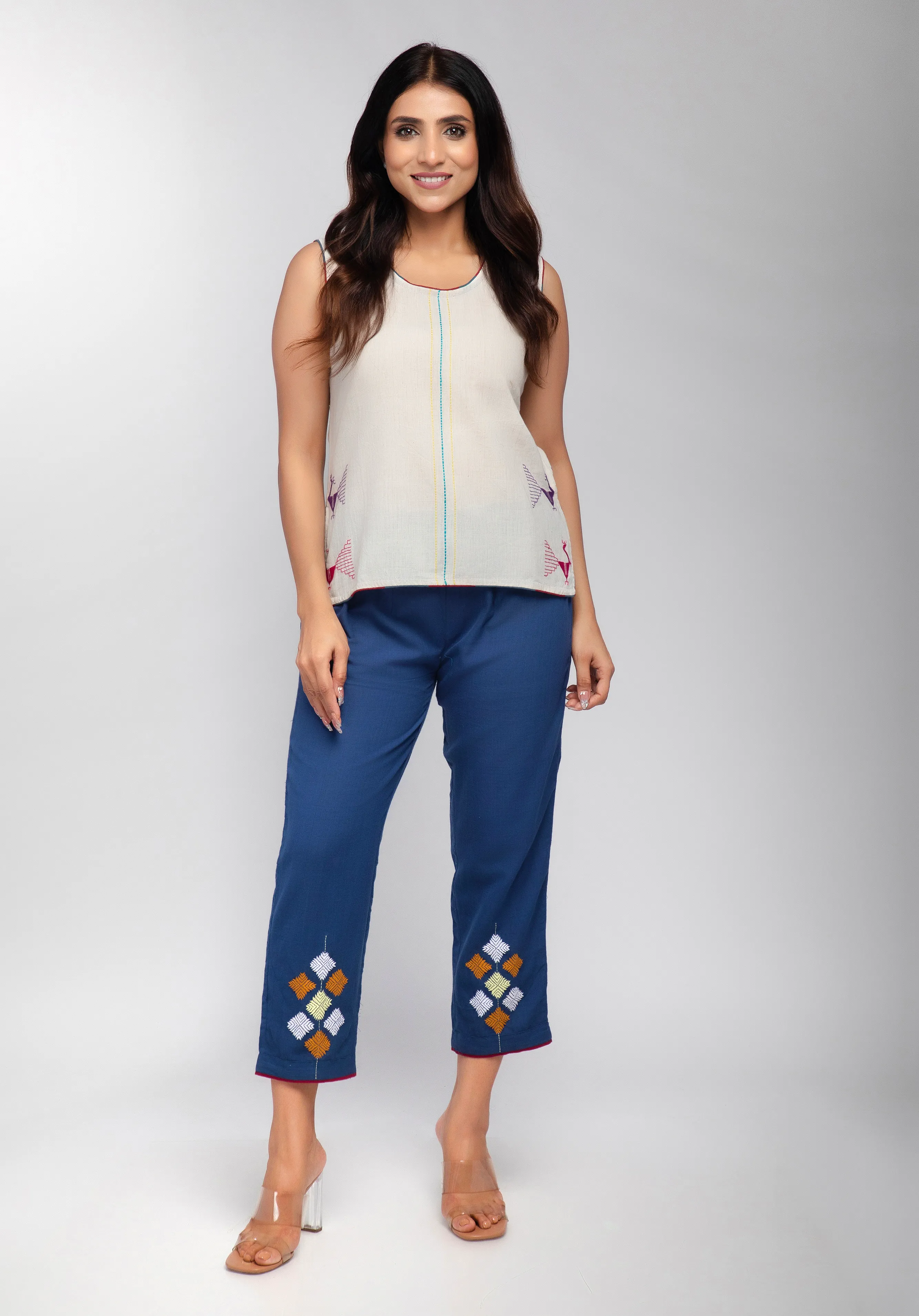 Hand Embroidery Pants blue