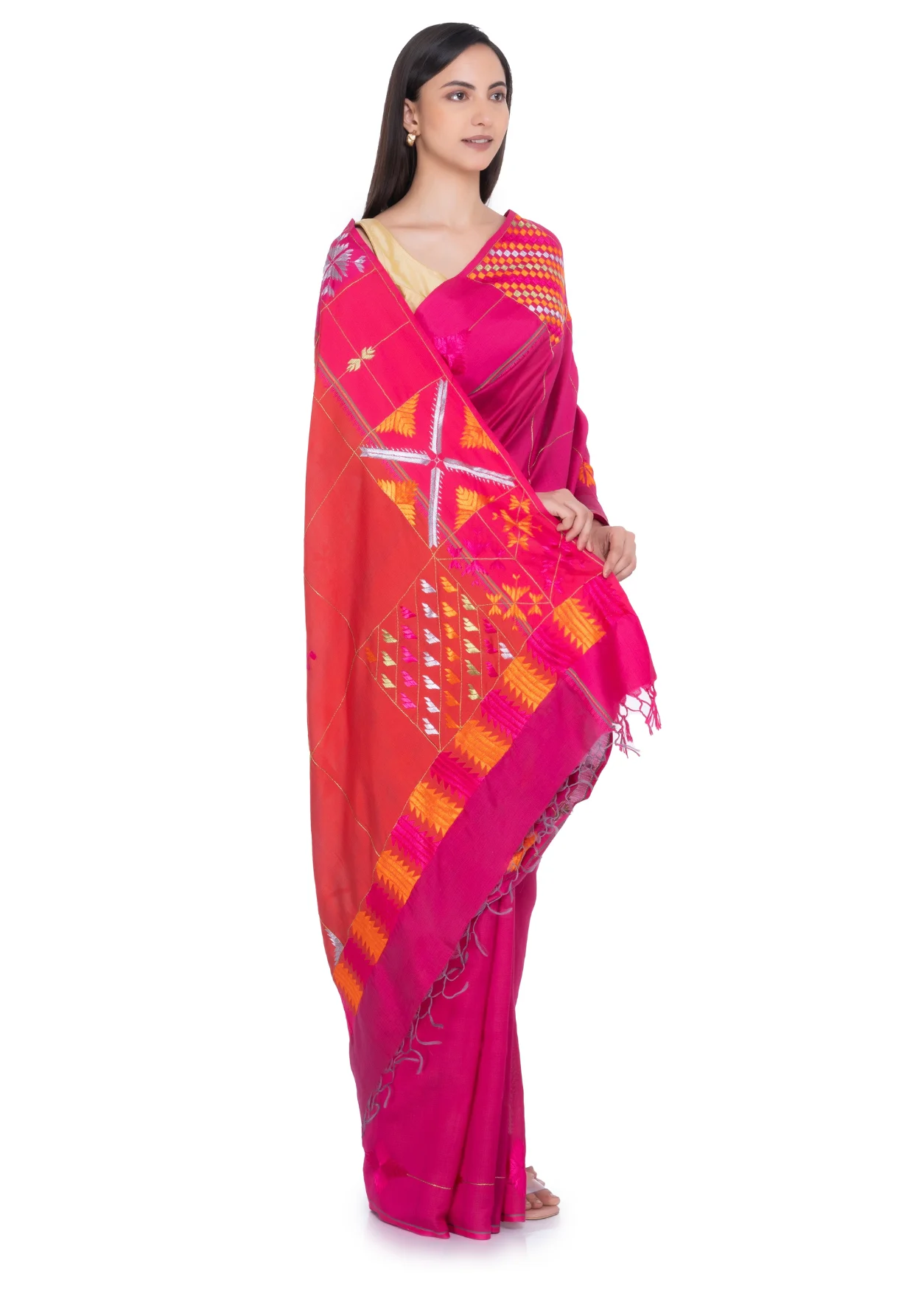 Pink Hand Embroidered Saree