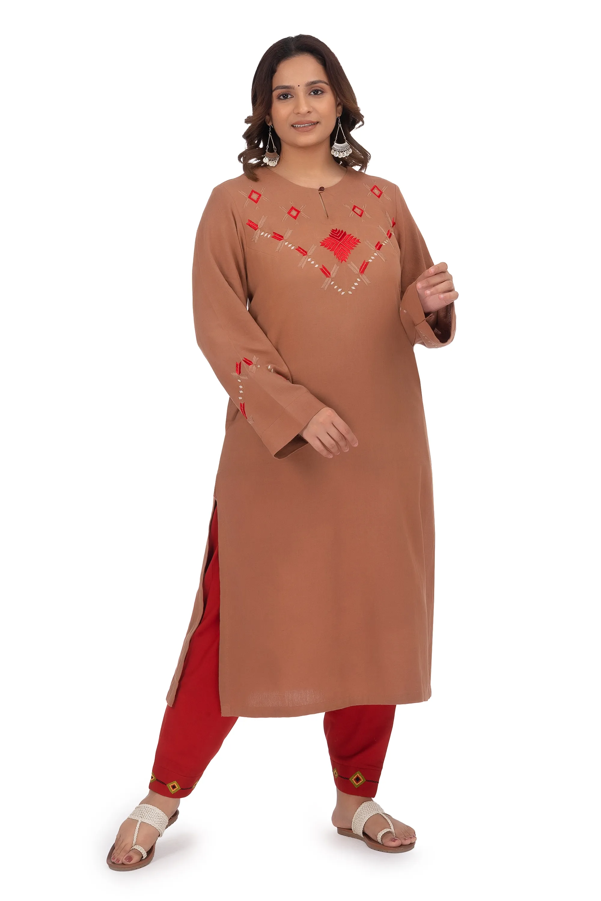 Hand Embroidery Kurta Cotton Coconut