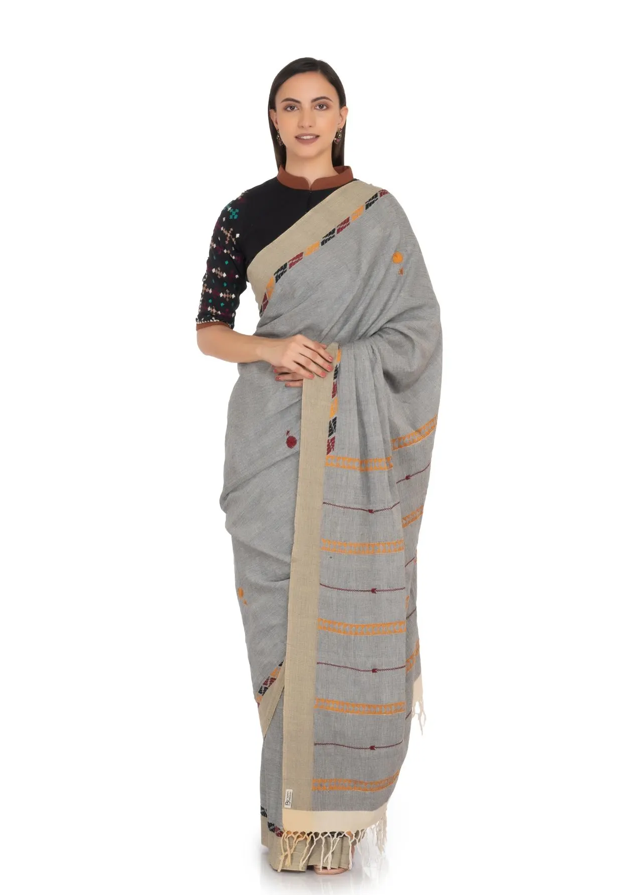Light Grey Hand Embroidered Saree