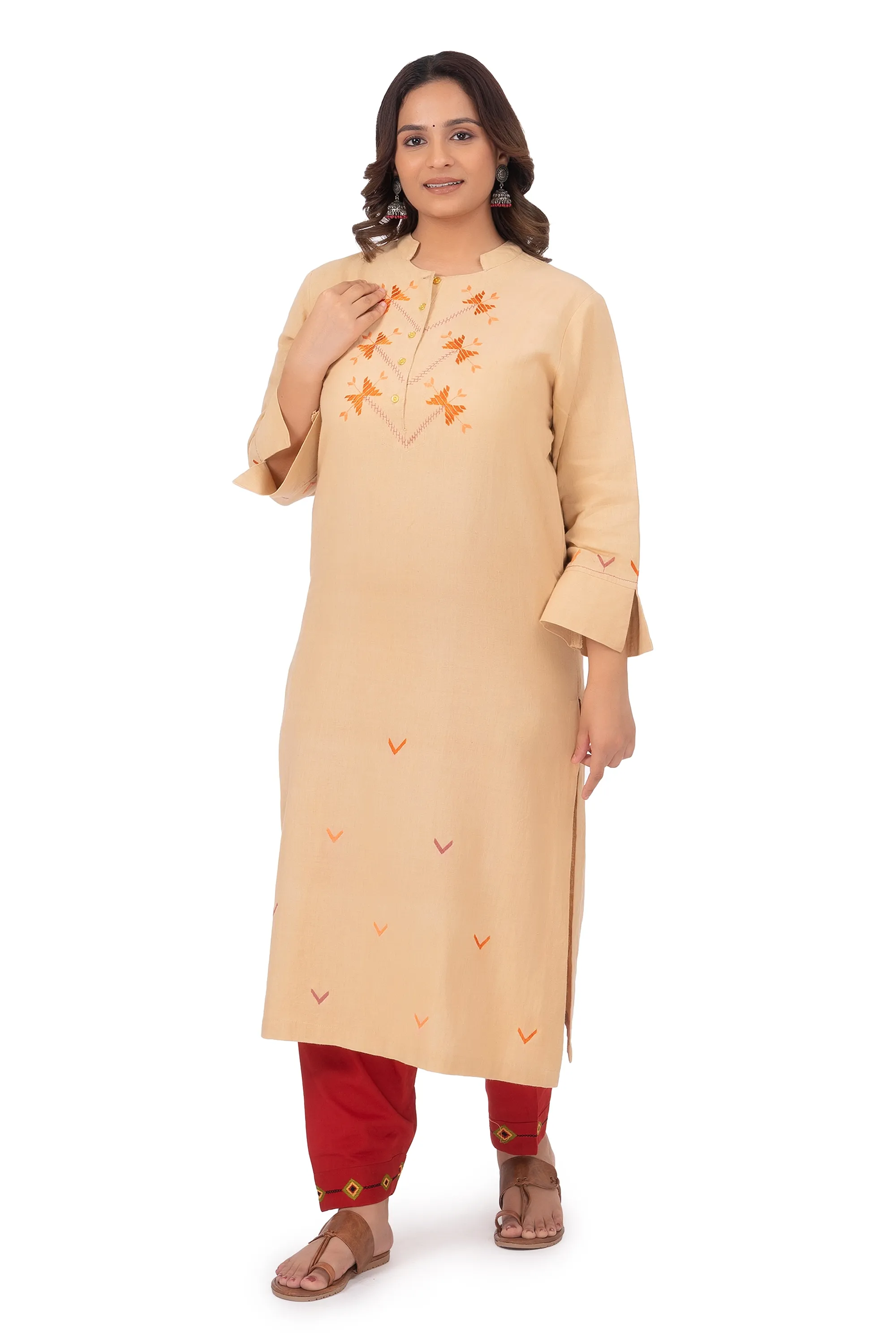 Hand Embroidery Kurta Antique White