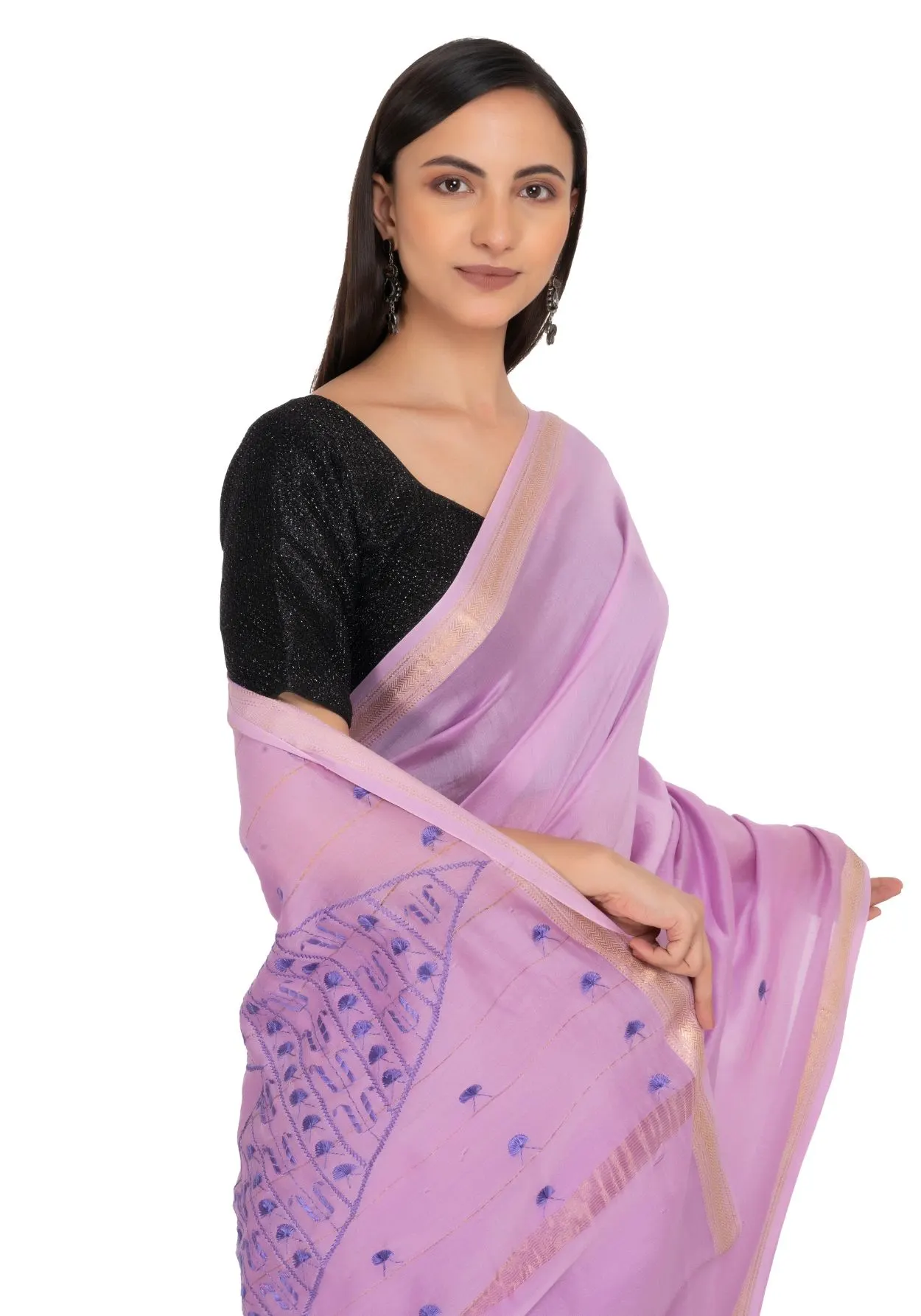Maheshwari Purple Saree with light medium orchid