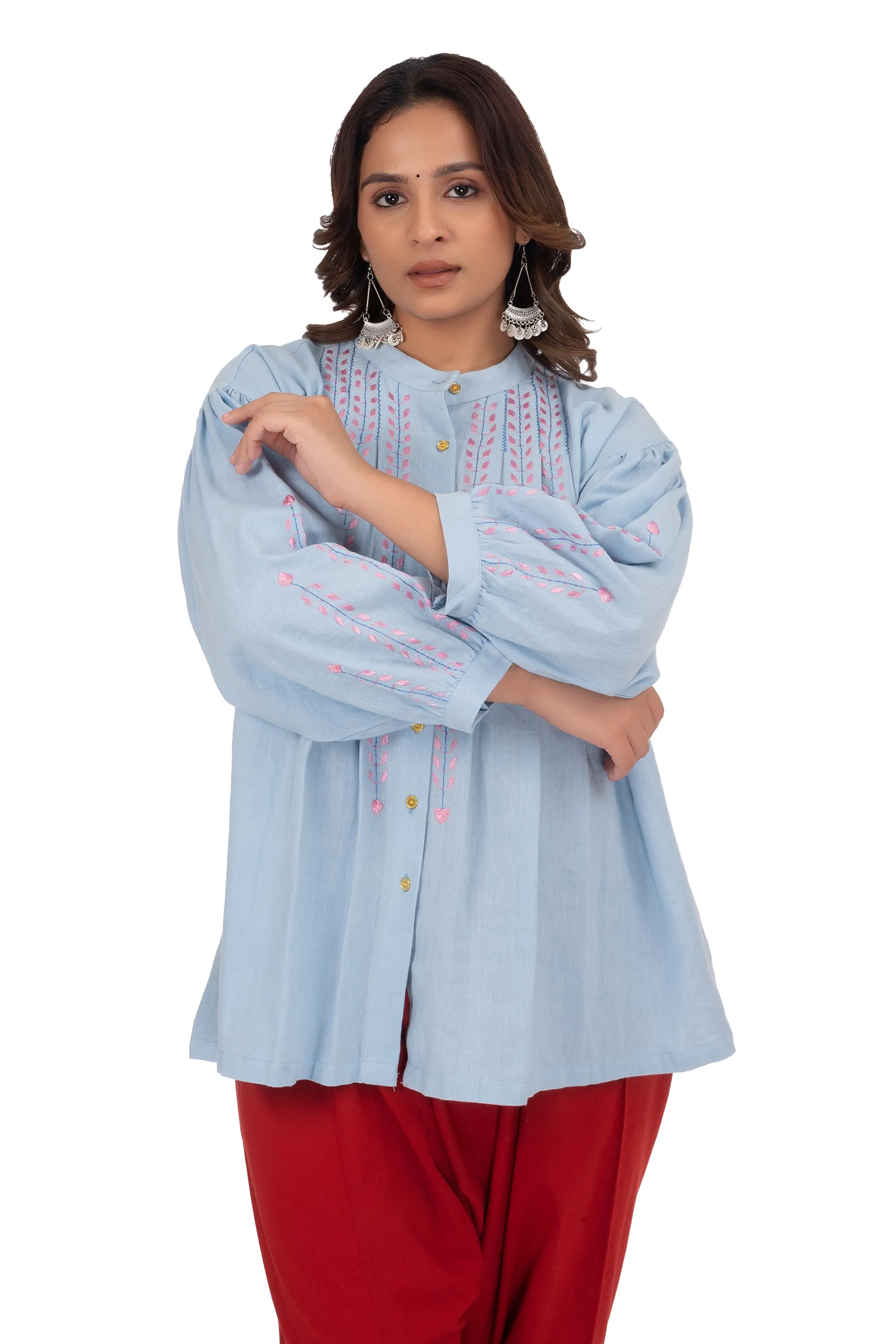 Hand Embroidery Kurta pastel blue