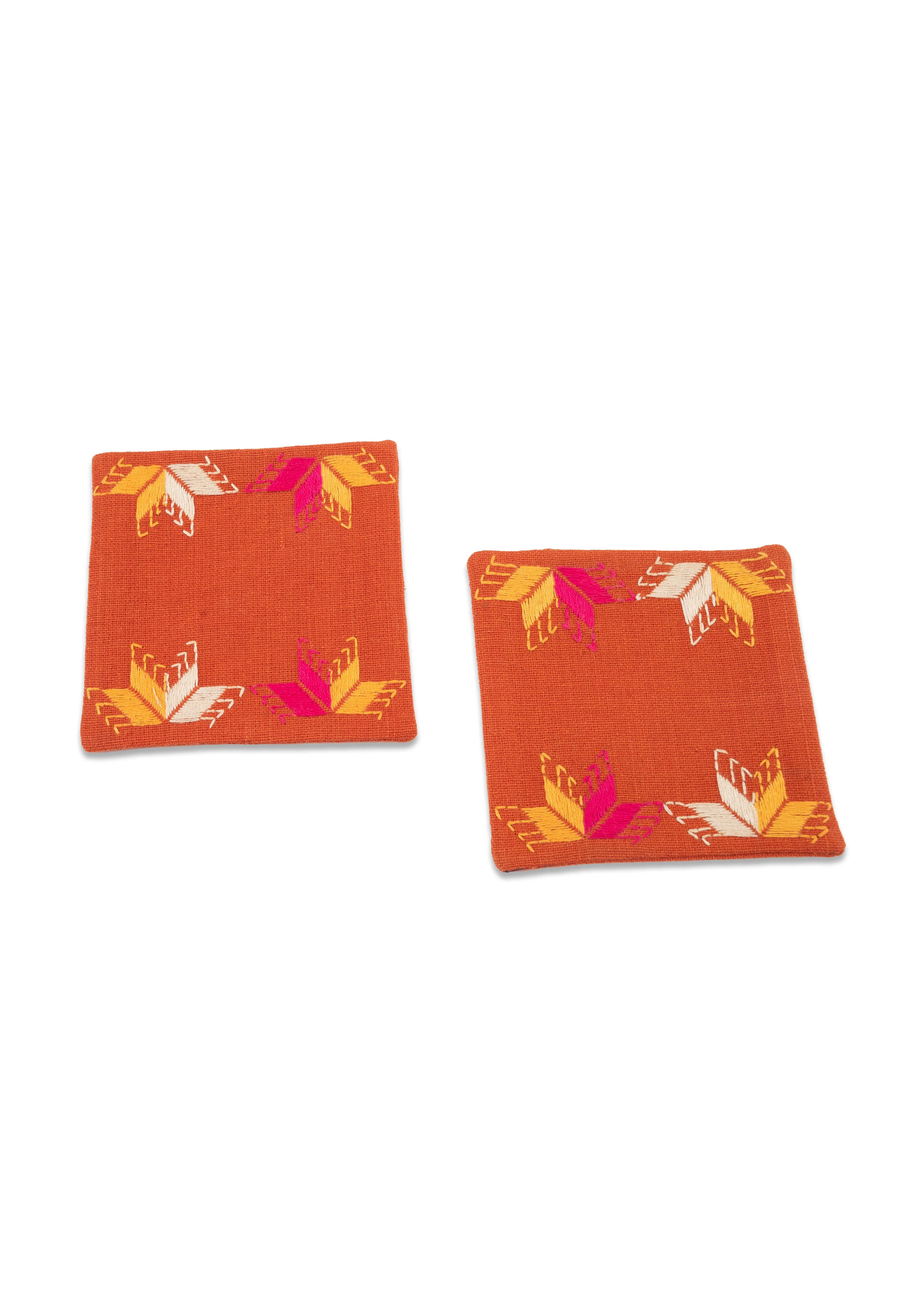 Hand Embroidery Table Coaster Orange
